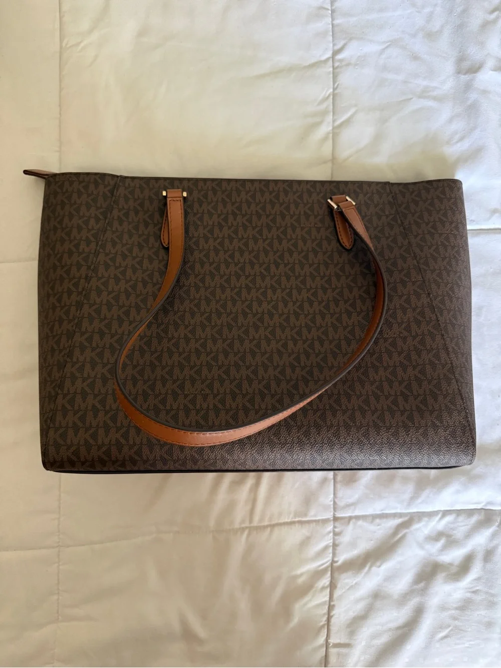 Michael Kors Brown Signature Logo Tote with Tan Trim